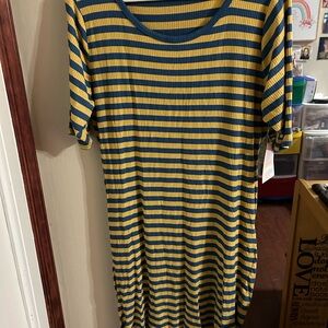 LuLaRoe Yellow and Blue Striped Dress